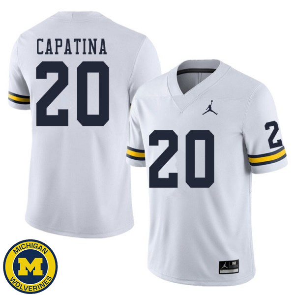 Mens Michigan Wolverines #20 Nicholas Capatina White Football Jersey